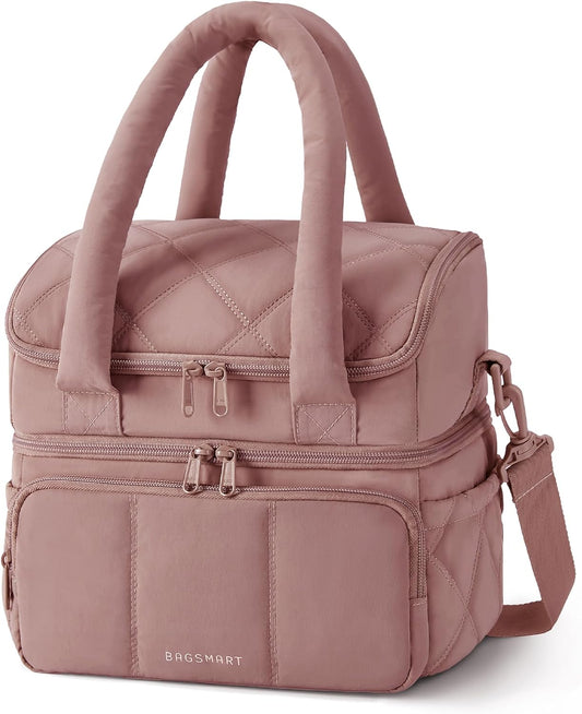 FYsuper Lunch Bag Women, Double Deck Insulated Lunch Box, Quilted Puffer Lunch Tote, Leakproof, Durable & Reusable Large Lunch Cooler