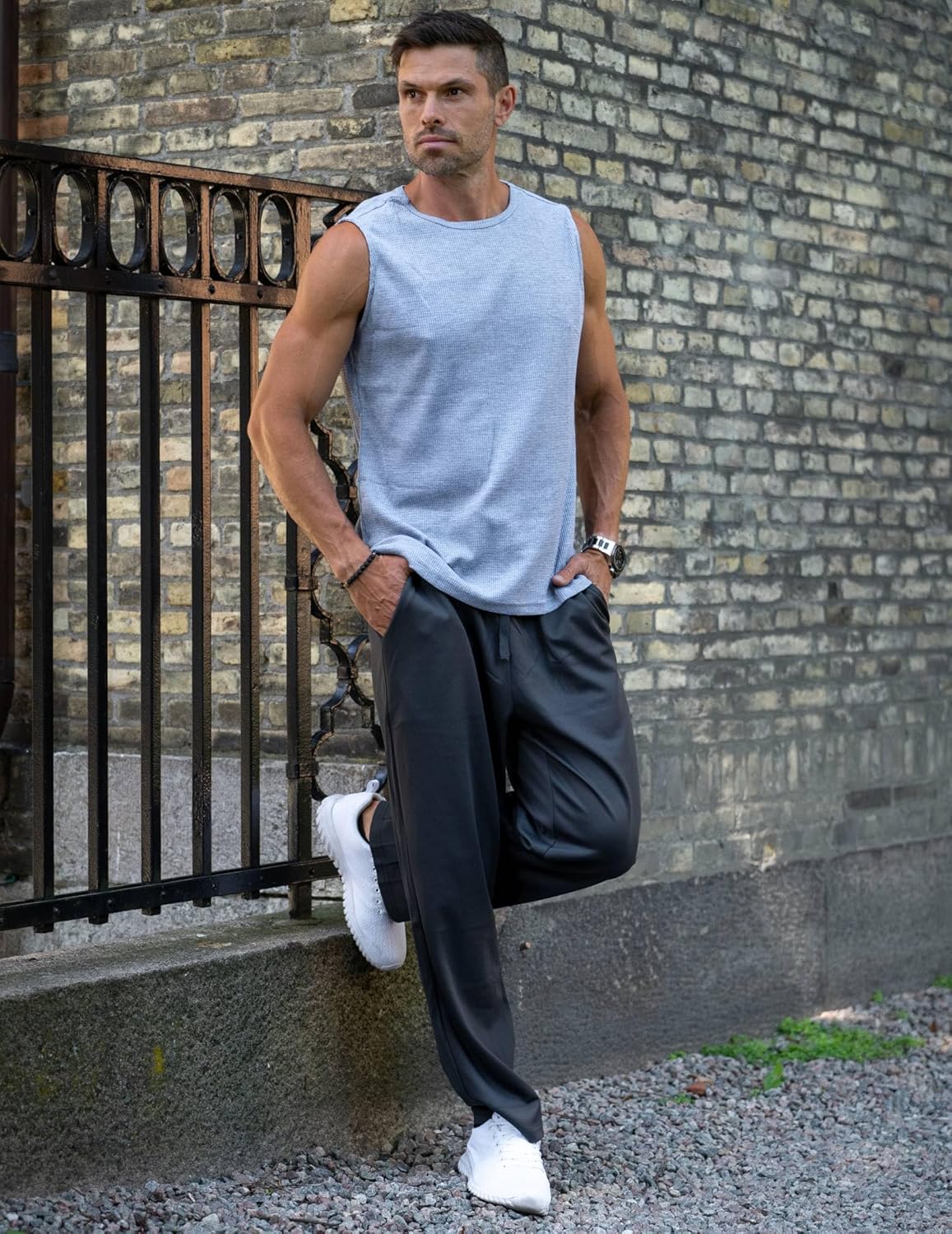 FYsuper Men Jogger Yoga Sweatpants Casual Athletic Elastic Waist Pants Open Bottom Trouser Jersey Knit Pants with Pockets