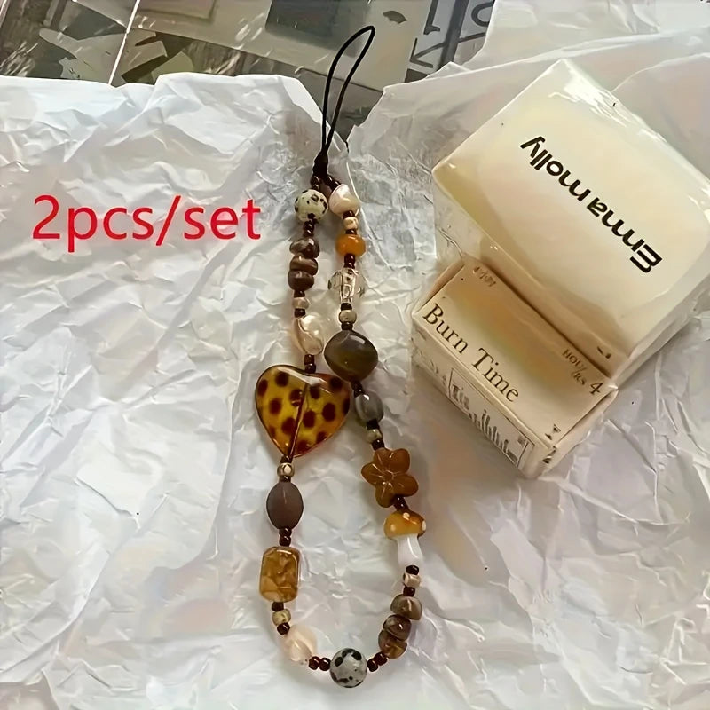 2pcs/set New Y2k Fashion Exquisite Imitation Amber Hard Candy Mobile Phone Chain Hanging Accessories Multi-functional Accessories Can Hang Mobile Phone Car Bags And Other Decorations