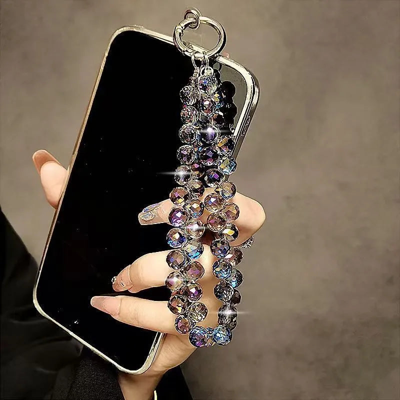 Luxurious High-End Bead Handheld Chain Wrist Short Lanyard with Card Holder Phone Keychain Bag Pendant