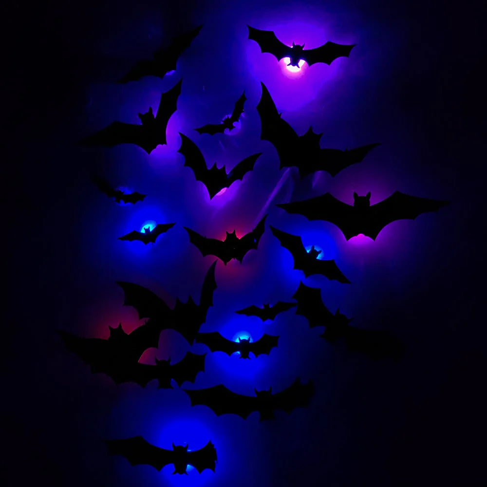 🦇✨ 3D LED Bat Decor Lights - 12 Pc Set with Multi-Color Flashing Lights | Waterproof & Reusable Halloween Window Decals 🎃 Amazon's Choice for Outdoor Scary Decor✨🦇