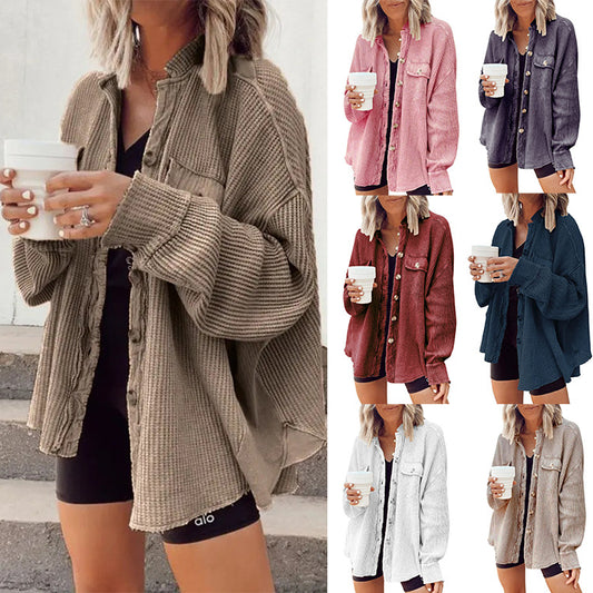 2025 European And American Cross-Border Autumn New Jacket Fashionable Casual Lapel Pocket Splicing Irregular Shirt Jacket For Women