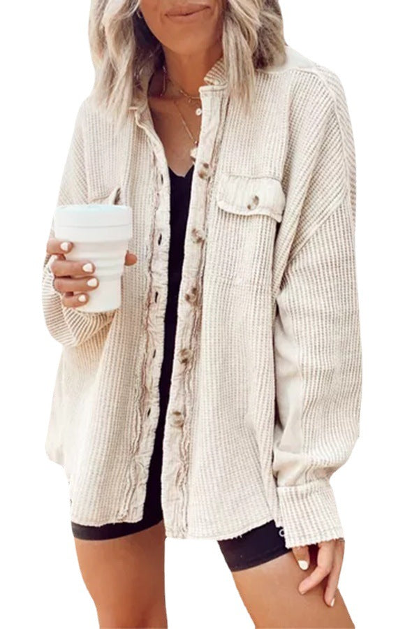 2025 European And American Cross-Border Autumn New Jacket Fashionable Casual Lapel Pocket Splicing Irregular Shirt Jacket For Women