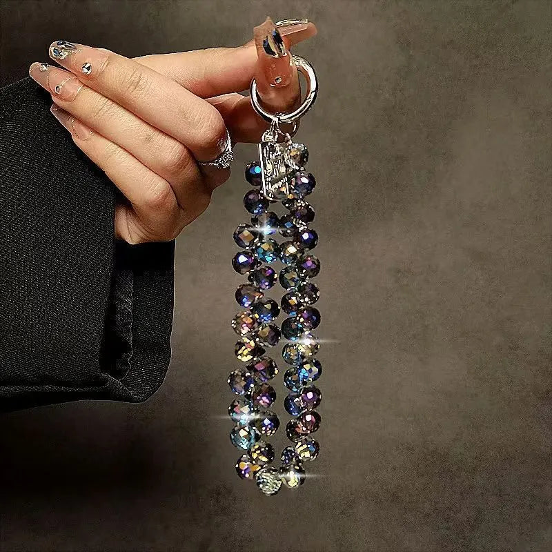 Luxurious High-End Bead Handheld Chain Wrist Short Lanyard with Card Holder Phone Keychain Bag Pendant