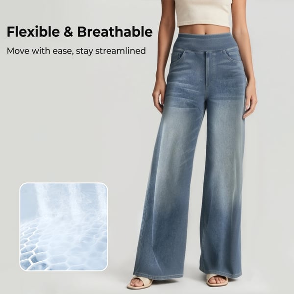 🔥 [Buy 2 Free Shipping] - Plus Size High Waist Comfy Stretch Knit Wide Leg Jeans with Multiple Pockets