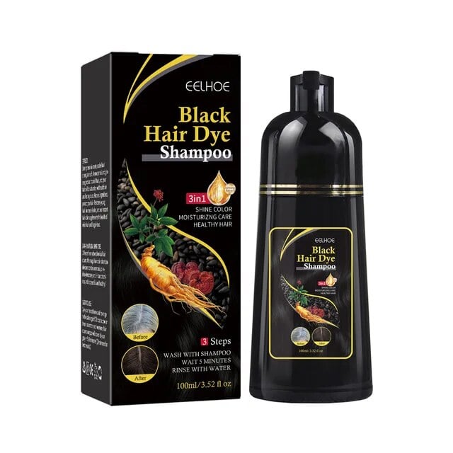 Black Hair Dye Shampoo Instant 3 in 1 +100% Grey Coverage - Herbal Ingredients