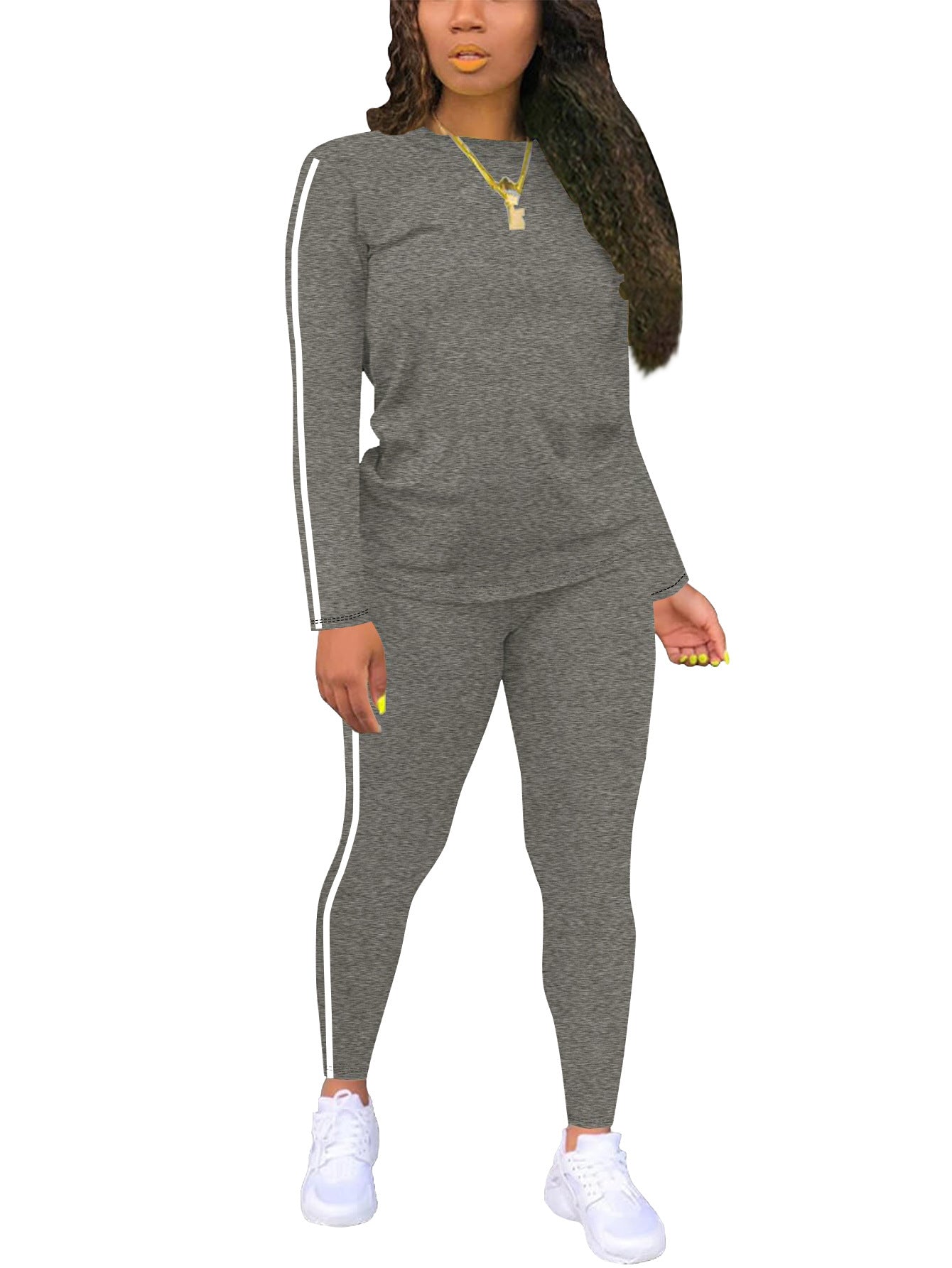 [🔥Buy 2 Free Shipping]Women's Striped Print Long Sleeve Top & Pants Two-piece Set, Casual Fashion Cozy Round Neck Top & Trousers for Daily Outdoor Wear, Ladies Clothes