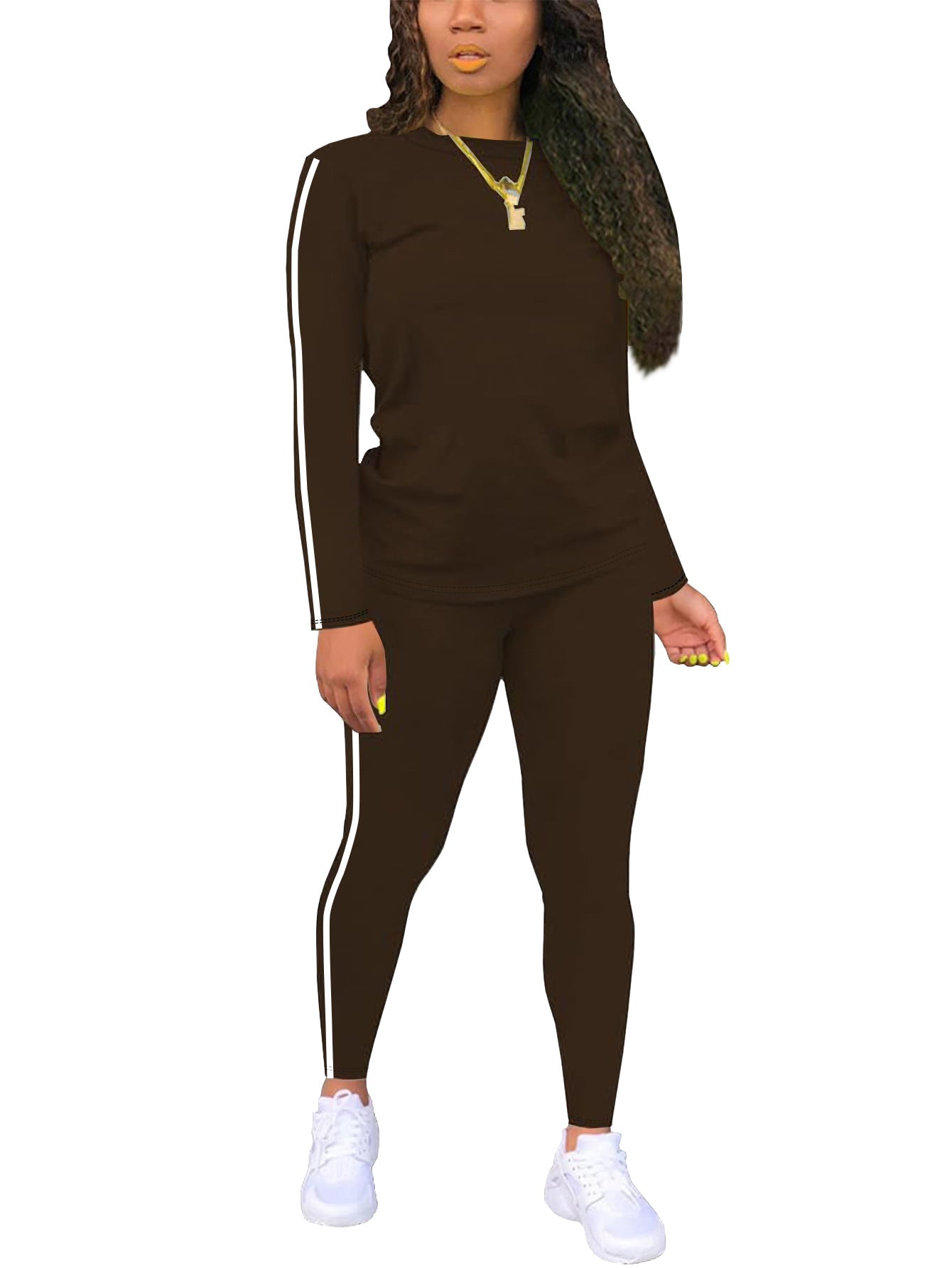 [🔥Buy 2 Free Shipping]Women's Striped Print Long Sleeve Top & Pants Two-piece Set, Casual Fashion Cozy Round Neck Top & Trousers for Daily Outdoor Wear, Ladies Clothes